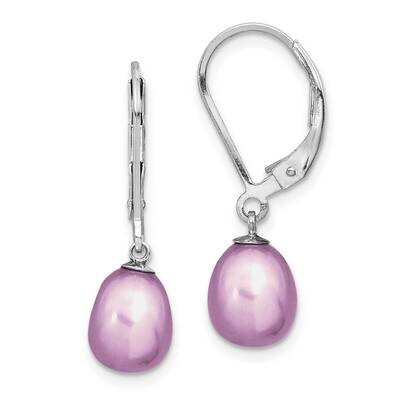 7-8mm Purple Cultured Freshwater Pearl Leverback Earrings Sterling Silver Rhodium-plated QE12781PU,…