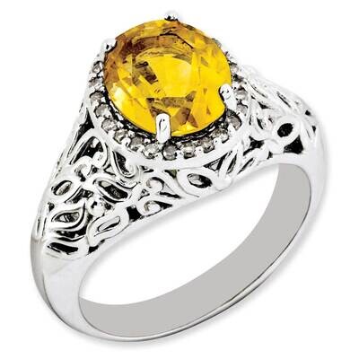 Oval Citrine &amp; Diamond Ring Sterling Silver Rhodium-plated QR3285CI-7, MPN: QR3285CI, 883957149431