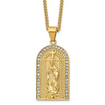 24 Inch Polished Yellow Ip-Plated with Crystals Mary Necklace Stainless Steel SRN2792-24 by Chisel,…