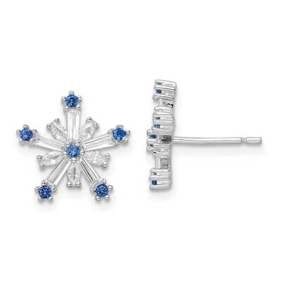 Blue &amp; White CZ Diamond Snowflake Post Earr Sterling Silver Rhodium-Plated Polished QE16569, MPN: Q…