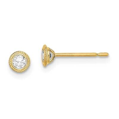 Round Milgrain Bezel Post Earrings 14k Gold CZ Diamond SE2906 by Madi K, MPN: SE2906, 883957963402