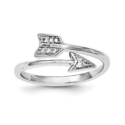 CZ Diamond Arrow Adjustable Ring Sterling Silver Rhodium-plated Polished QR6205, MPN: QR6205,