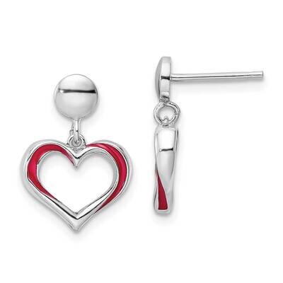 Red Enamel Open Heart Dangle Earrings Sterling Silver Rhodium-Plated QE15643, MPN: QE15643, 1969041…