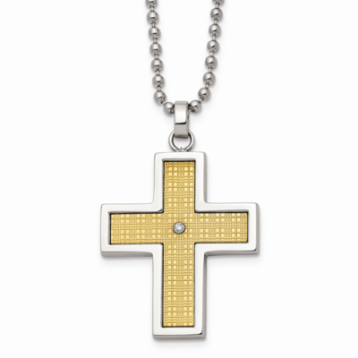 14k Gold Gold-plated Diamond Accent Cross Necklace Stainless Steel SRN115-22 by Chisel, MPN: SRN115…