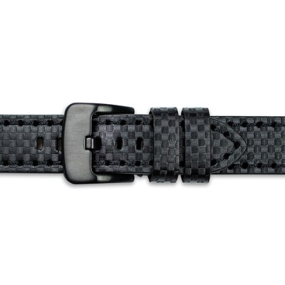 24mm Black Carbon Fiber Leather Watch Band  BA376-24, MPN: BA376-24,