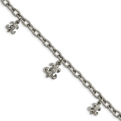 Fleur de Lis with 3 inch Extender Bracelet Stainless Steel Polished SRB1770-7 by Chisel, MPN: SRB17…