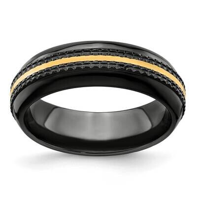Edward Mirell Black Ti Patterned 7mm Band 14k Gold EMR331-10, MPN: EMR331, 191101332029