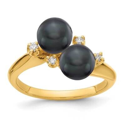 6mm Black Freshwater Cultured Pearl Diamond Ring 14k Gold Y1875BP_AA, MPN: Y1875BP_AA, 883957059433