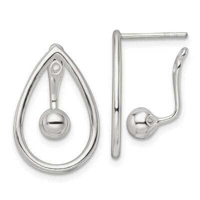 Teardrop with Drop &amp; Dangle Ball Threader Post Earrin Sterling Silver Polished QE16017, MPN: QE1601…