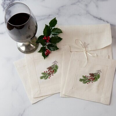 Crown Natale Sprig Cocktail Napkin Set Cream C670
