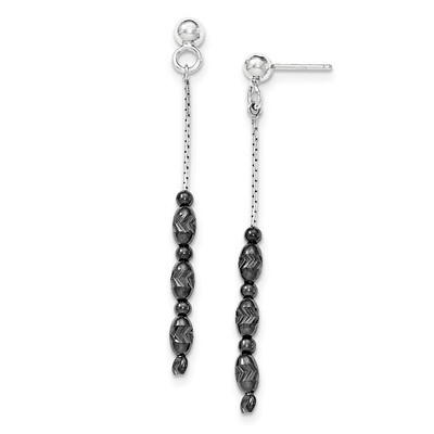 Rhodium-plated Beaded Post Dangle Earrings Sterling Silver QE11372