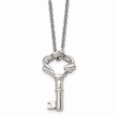 Fancy Key Pendant Necklace Stainless Steel Polished SRN1354-18 by Chisel, MPN: SRN1354-18, 19110185…