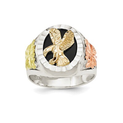 12K Antiqued Eagle Men&#39;S Ring Sterling Silver QBH241-10, MPN: QBH241, 31902684807