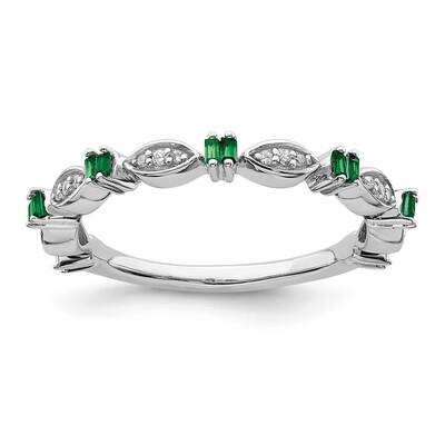 Created Emerald Diamond Ring Sterling Silver QSK2177, MPN: QSK2177, 191101213809