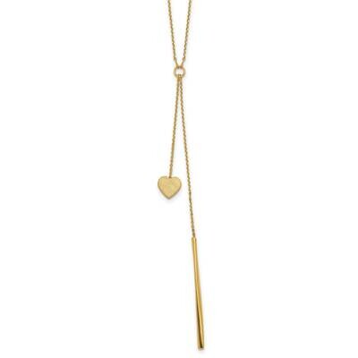 14K Polished Vertical Bar Brushed Heart with 2 Inch Extension Drop Necklace 14k Gold Polished SF286…