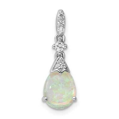 CZ Diamond and Synthetic Opal Pendant Sterling Silver Rhodium-Plated Polished QP5474, MPN: QP5474,