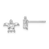 Turtle Post Earrings Sterling Silver Rhodium Plated CZ Diamond QE14935, MPN: QE14935, 886774031040