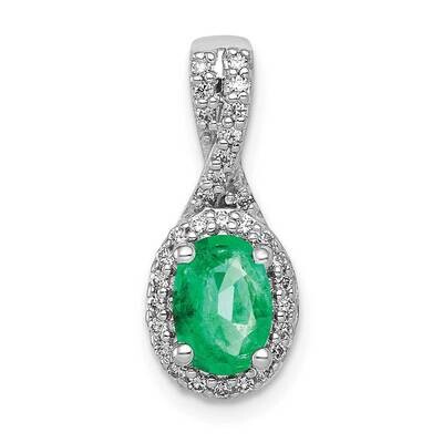 Halo Twisted Diamond &amp; Oval Emerald Pendant 14k White Gold PM5250-EM-013-WA, MPN: PM5250-EM-013-WA,…