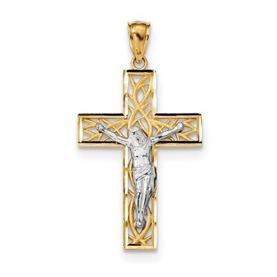 Satin &amp; Polished Diamond -cut Crucifix with Vines Pendant 14k Two-Tone Gold K6300, MPN: K6300, 8867…