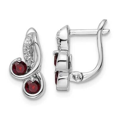 .68T.W. Garnet White Topaz Swirl Hinged Earring Sterling Silver Rhodium-Plated QE16645GA, MPN: QE16…