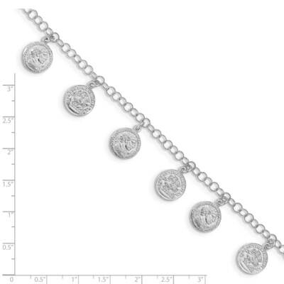 Leslie&#39;s Roman Coin Charm Bracelet Sterling Silver Rhodium-plated HB-QLF1159-7.5, MPN: QLF1159-7.5,…