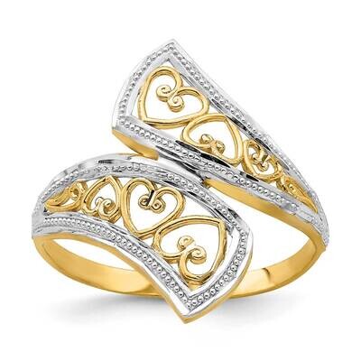 Heart Accent Bypass Ring 14k Gold Diamond-cut Rhodium K2046, MPN: K2046, 191101900211