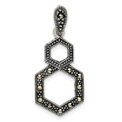 Marcasite Hexagon Pendant Sterling Silver Antiqued QP5577, MPN: QP5577,