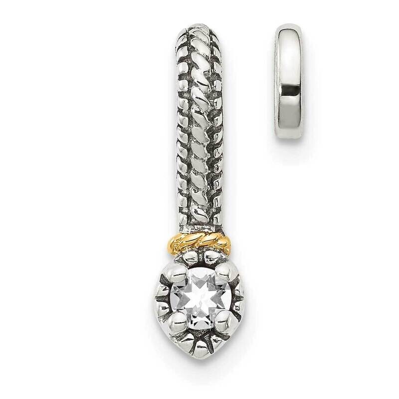 White Topaz Chain Slide Pendant Sterling Silver with 14k Gold Polished QTC1703