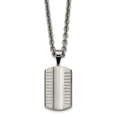 Brushed-Polished GrooveDiamond-cutoncaved Dogtag Necklace Stainless Steel SRN2119-24