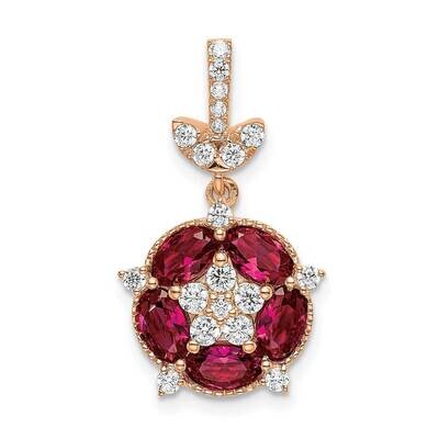 Si1/Si2, G H I, Floral Crtd Ruby Pendant 14k Rose Gold Lab Grown Diamond PM7933-CRU-033-RLG, MPN: P…
