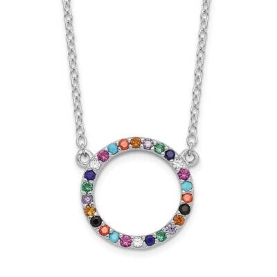 Multi-Color Circle CZ Diamond Necklace 18 Inch Sterling Silver Rhodium-Plated Polished QG6128-18, M…