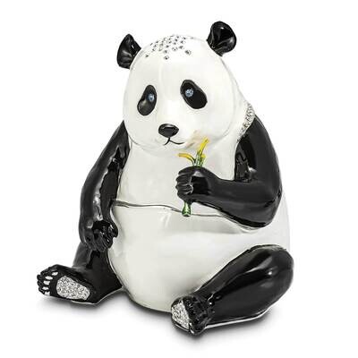 By Jere MANDA PANDA Large Panda Trinket Box with Matching 18 Inch Necklace Pewter Bejeweled Crystal…