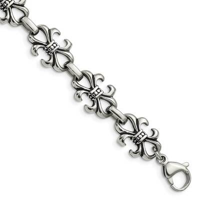 Antiqued Fleur de Lis Bracelet Stainless Steel Polished SRB1555-8.25 by Chisel, MPN: SRB1555-8.25, …