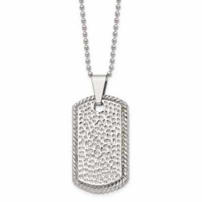 Textured Polished Dog Tag Necklace Stainless Steel SRN1422-22 by Chisel, MPN: SRN1422-22, 191101850…