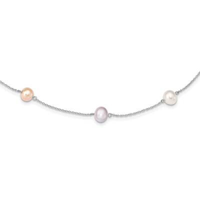 7-8mm Multi-Color Cultured Freshwater Pearl 9 Station Necklace Sterling Silver Rhodium-plated QH541…