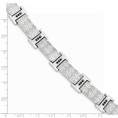 Polished &amp; Textured Black Synthetic Diamond Link Bracelet - Stainless Steel SRB1740-8.5 by Chisel, …