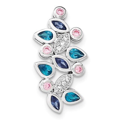 Pink &amp; Blue CZ Slide Pendant Sterling Silver QP4198