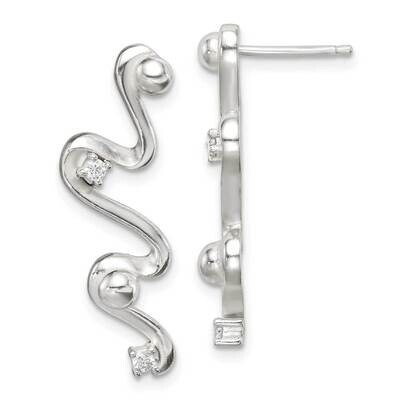 Wave Post Dangle Earrings Sterling Silver CZ Diamond QE14681, MPN: QE14681, 886774087245