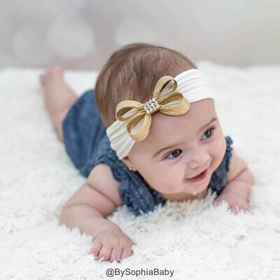 Gold Baby Headband Gold Bow Headband Headwrap Ivory Baby Head band Newborn Headband Baby Bows Gold …