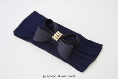 Baby Headband Headwrap Navy Blue Baby Headband Newborn Headband Blue Baby Bows Bow Headband Blue Ba…