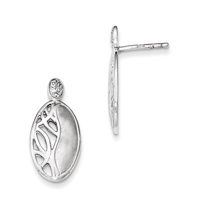 Polished &amp; Satin CZ Oval Post Earrings Sterling Silver QE12293