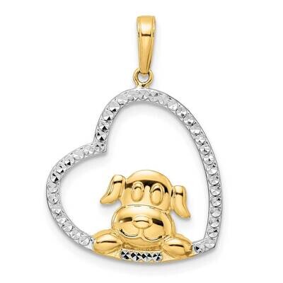 Puppy In Heart Pendant 14k Gold &amp; White Rhodium Diamond-Cut M2915, MPN: M2915, 196904072356