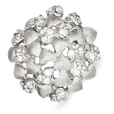 Satin &amp; Cz Hearts Ring Sterling Silver QR2651-8