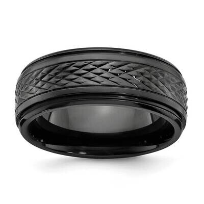 Ridged Edge 8mm Band Black Zirconium Polished ZCR101-10, MPN: ZCR101, 191101876776