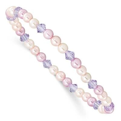 4mm Pink &amp; Purple Shell Pearl &amp; Crystal Stretch Bracelet with Pink Pouch GM26089, MPN: GM26089,