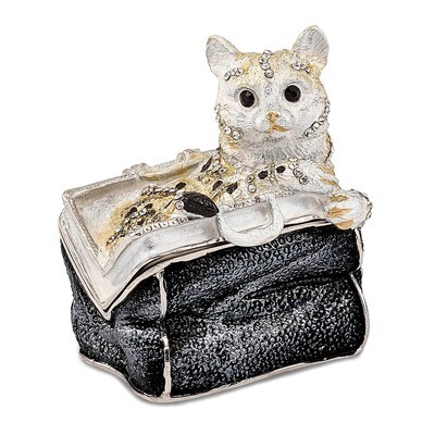 Miss Kitty in Purse Trinket Box Enamel on Pewter by Jere, MPN: BJ2144, 191101595462