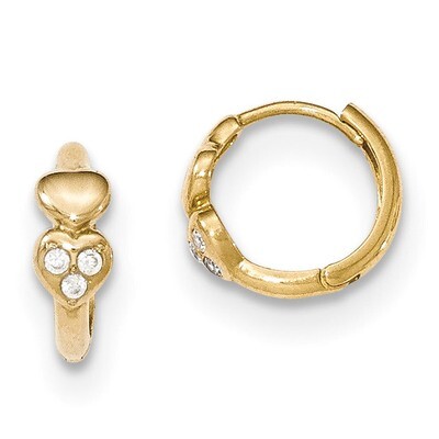 CZ Heart Hinged Hoop Earrings 14k Gold Polished SE2453