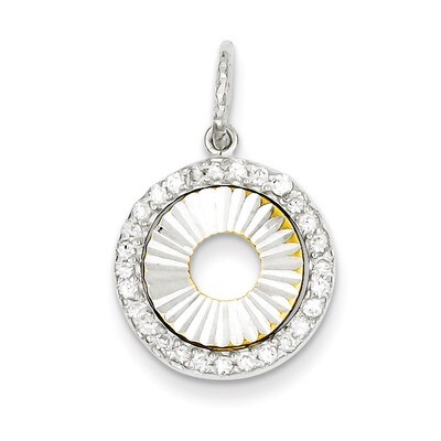 Sterling Silver and Flash Gold Plated Diamond Diamond Cut Round Pendant QP2709