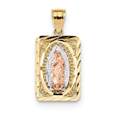 White Rhodium Diamond -cut Lady of Guadalupe Pendant 14k Two-Tone Gold K6350, MPN: K6350, 883957847…