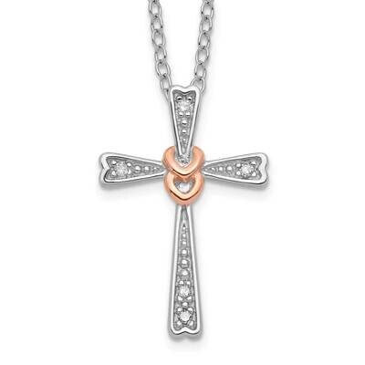 Sterling Silver Rose Tone Diamond Cross Necklace PXD2751-SSS43
